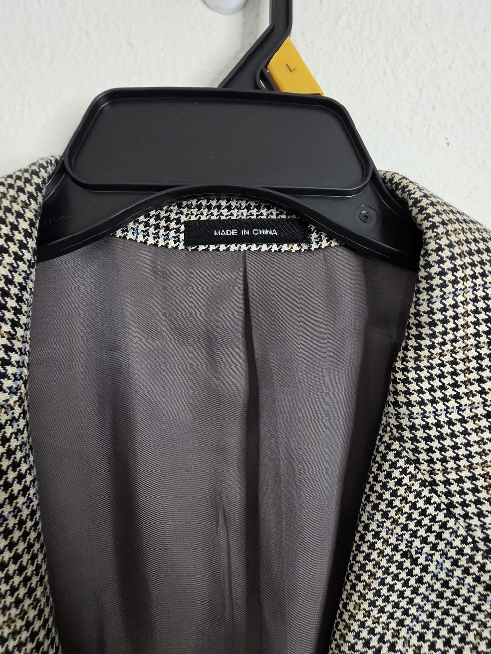 Chaps Men's 46R Silk Blazer Sport Coat Houndstooth Plaid Beige Blue Two Button - Picture 9 of 16